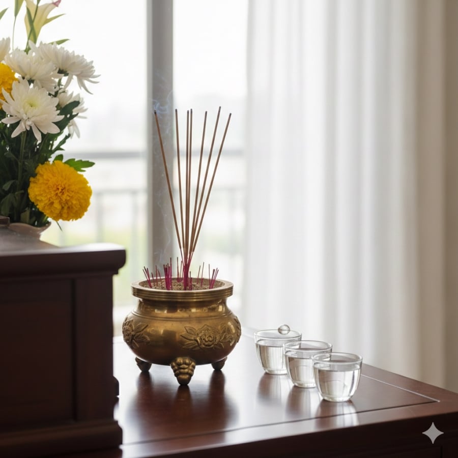 Giữ bàn thờ sạch sẽ, cắm hương ngay ngắn giúp không gian tâm linh trang nghiêm và hài hòa hơn.