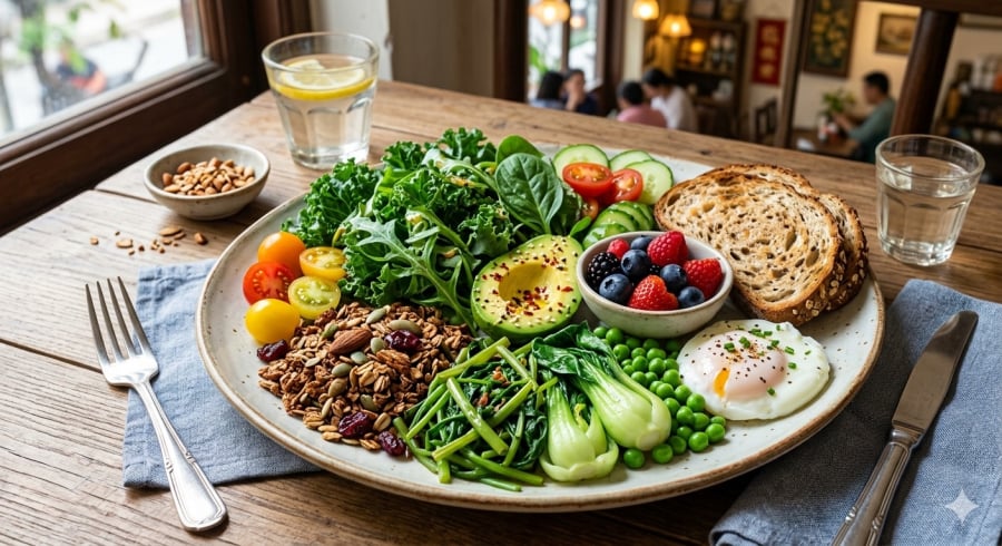 Bữa sáng cân bằng, giàu chất xơ giúp hỗ trợ hệ tiêu hóa và sức khỏe tổng thể