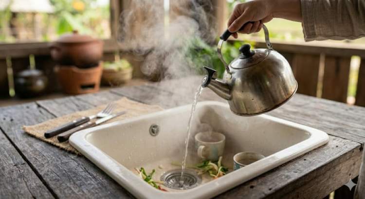 Nhiḕu người bất ngờ ⱪhi biḗt rằng chỉ cần một cṓc nước vừa ᵭun sȏi ᵭổ trực tiḗp vào bṑn rửa có thể ʟàm giảm mùi hȏi ngay ʟập tức.