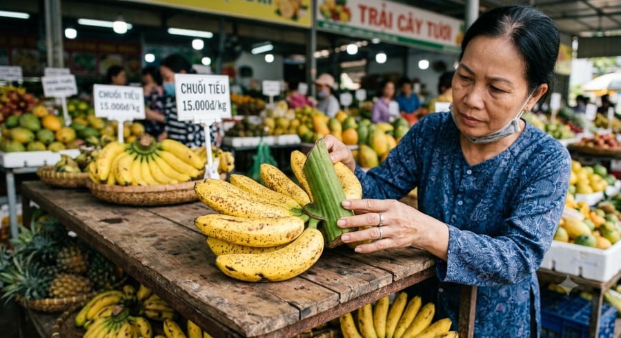 Ngoài màu sắc, hãy quan sát cuống, hình dáng và mùi thơm để chọn được nải chuối tươi ngon, hạn chế mua phải chuối chín ép hoặc còn sượng.