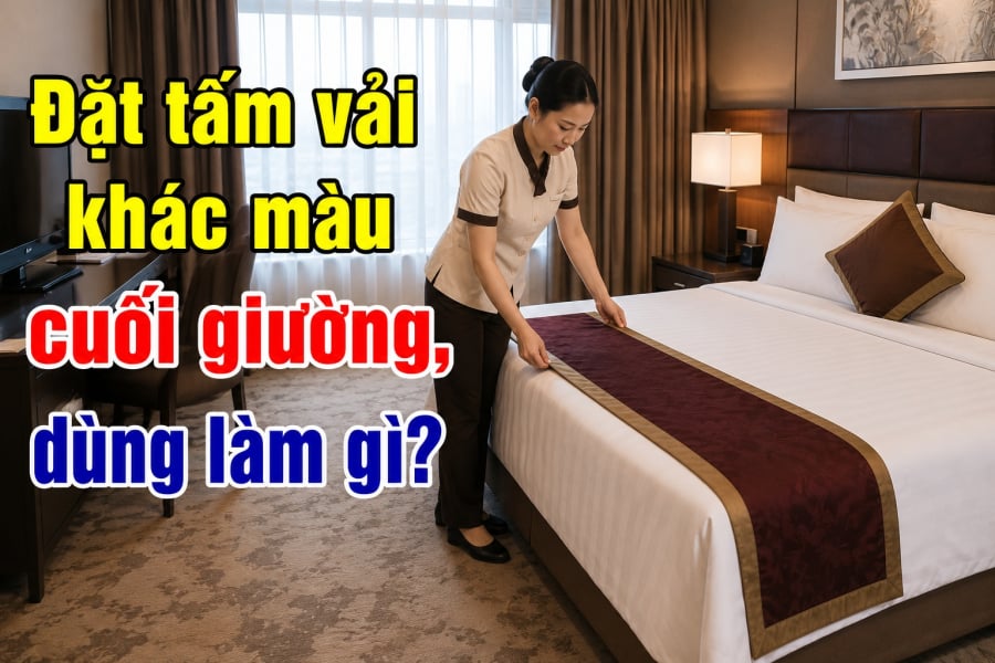 Giường ngủ khách sạn đặt tấm vải khác màu cuối giường, dùng làm gì?
