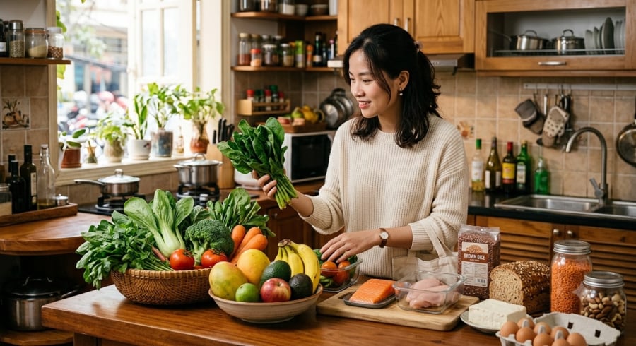 Chế độ ăn đa dạng, ưu tiên thực phẩm tươi và hạn chế đồ chế biến sẵn là lựa chọn tốt cho sức khỏe lâu dài.